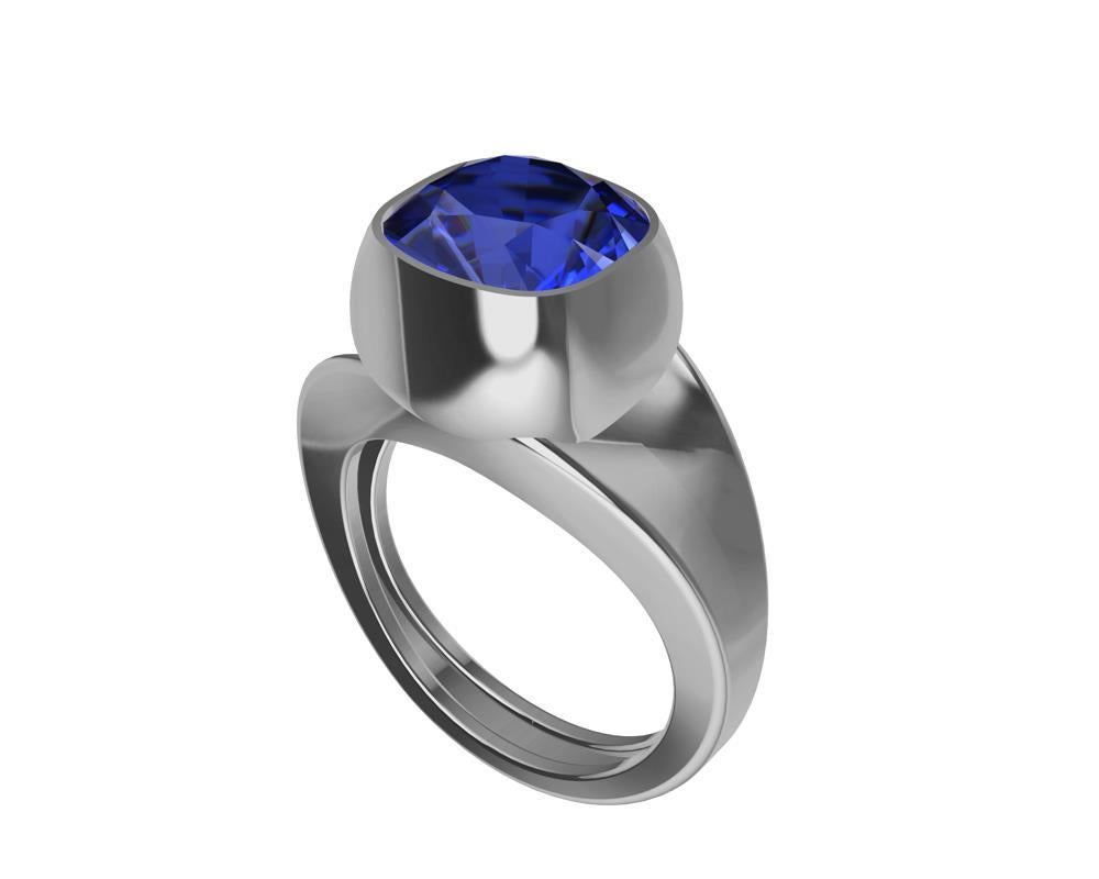For Sale:  Platinum 4.0 Carat Vivid Cushion Cut Blue Sapphire Sculpture Ring 4