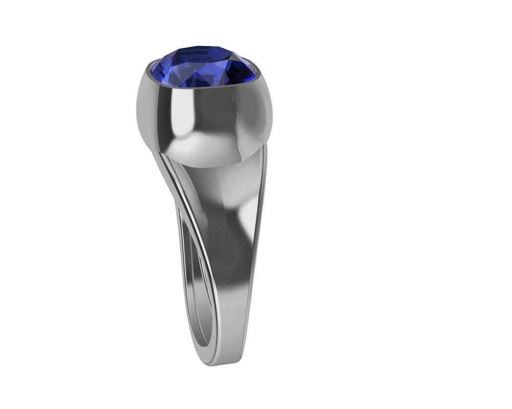 For Sale:  Platinum 4.0 Carat Vivid Cushion Cut Blue Sapphire Sculpture Ring 5