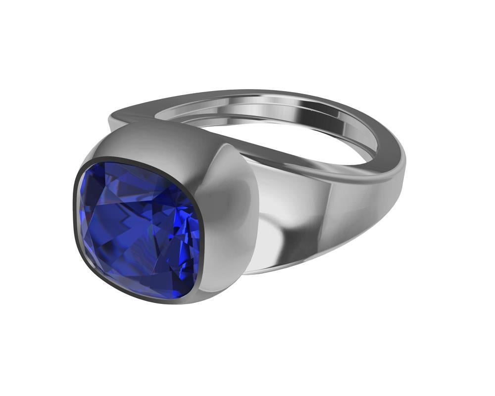 For Sale:  Platinum 4.0 Carat Vivid Cushion Cut Blue Sapphire Sculpture Ring 6