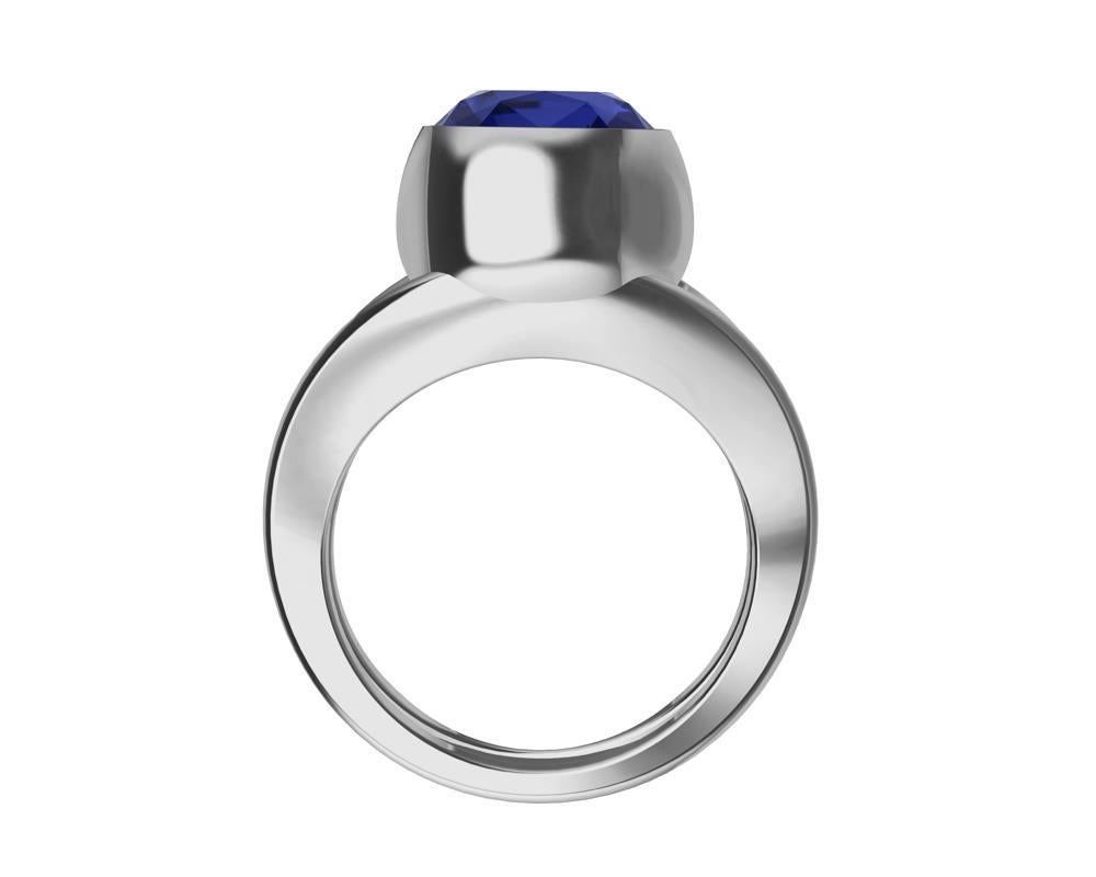 For Sale:  Platinum 4.0 Carat Vivid Cushion Cut Blue Sapphire Sculpture Ring 8