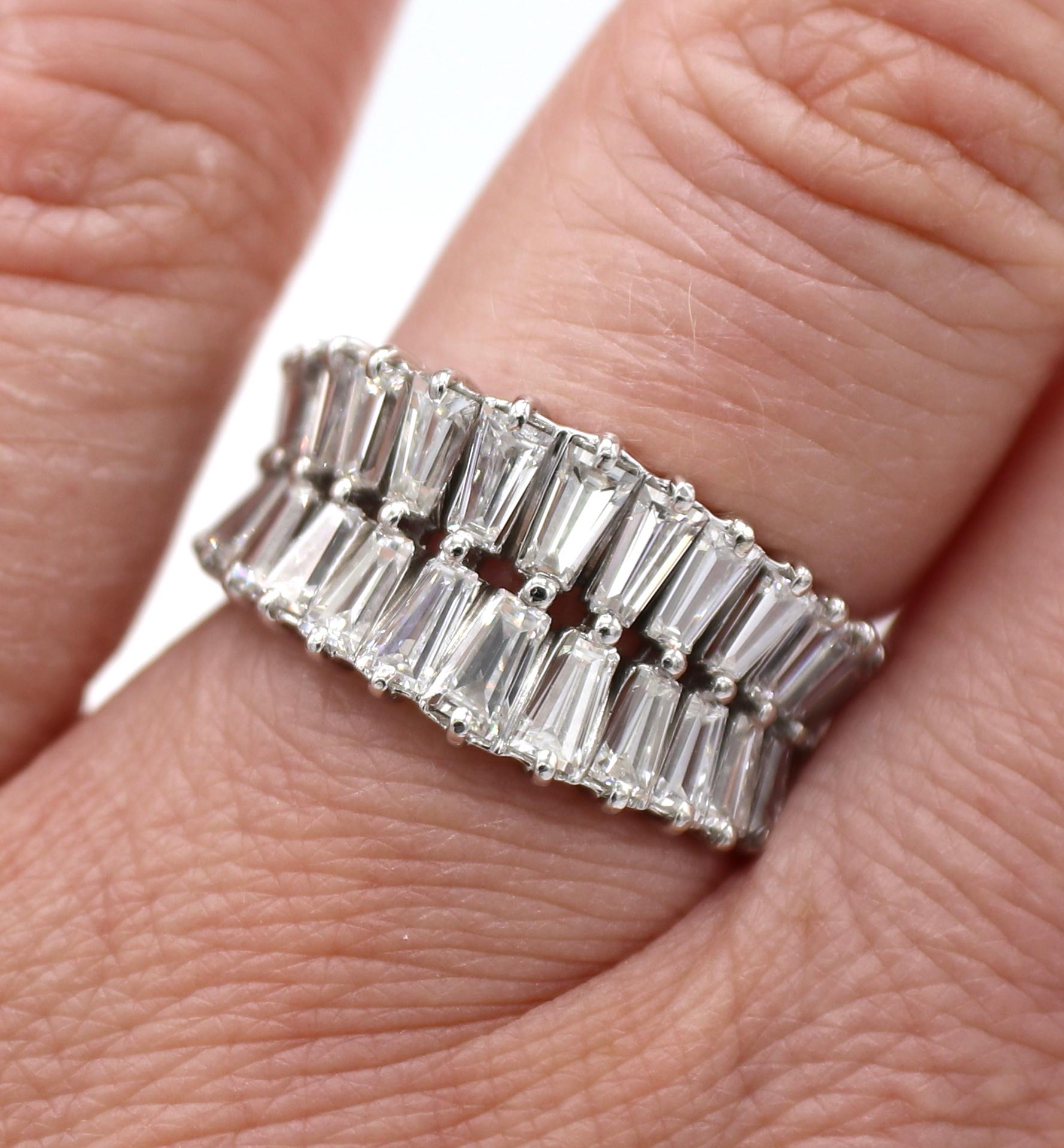 Platinum 4.00 Carat Baguette Diamond Double Row Eternity Band Ring In Excellent Condition In  Baltimore, MD