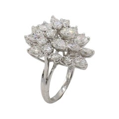 Platinum 4.00 Carat Natural Diamond Cluster Waterfall Cocktail Ring