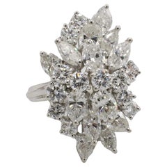 Platinum 4.00 Carat Natural Diamond Cluster Waterfall Cocktail Ring 