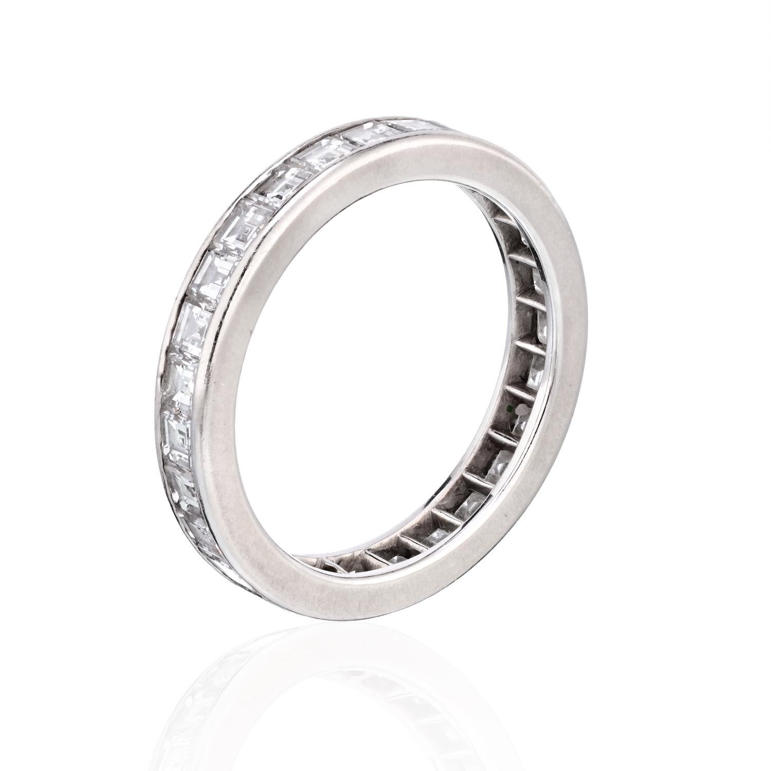 Asscher Cut Platinum 4.00cttw Carre Cut Channel Set Diamond Eternity Ring For Sale