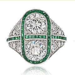 Platinum 4.00cttw Toi Et Moi Old European Diamond And Emerald Ring