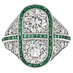 Vintage Platinum 4.00cttw Toi Et Moi Old European Diamond And Emerald Ring