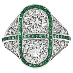 Platinum 4.00cttw Toi Et Moi Old European Diamond And Emerald Ring