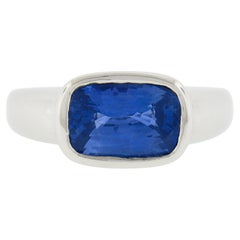 Platinum 4.01ct GIA Cushion Ceylon No Heat Sapphire Sideway Bezel Solitaire Ring