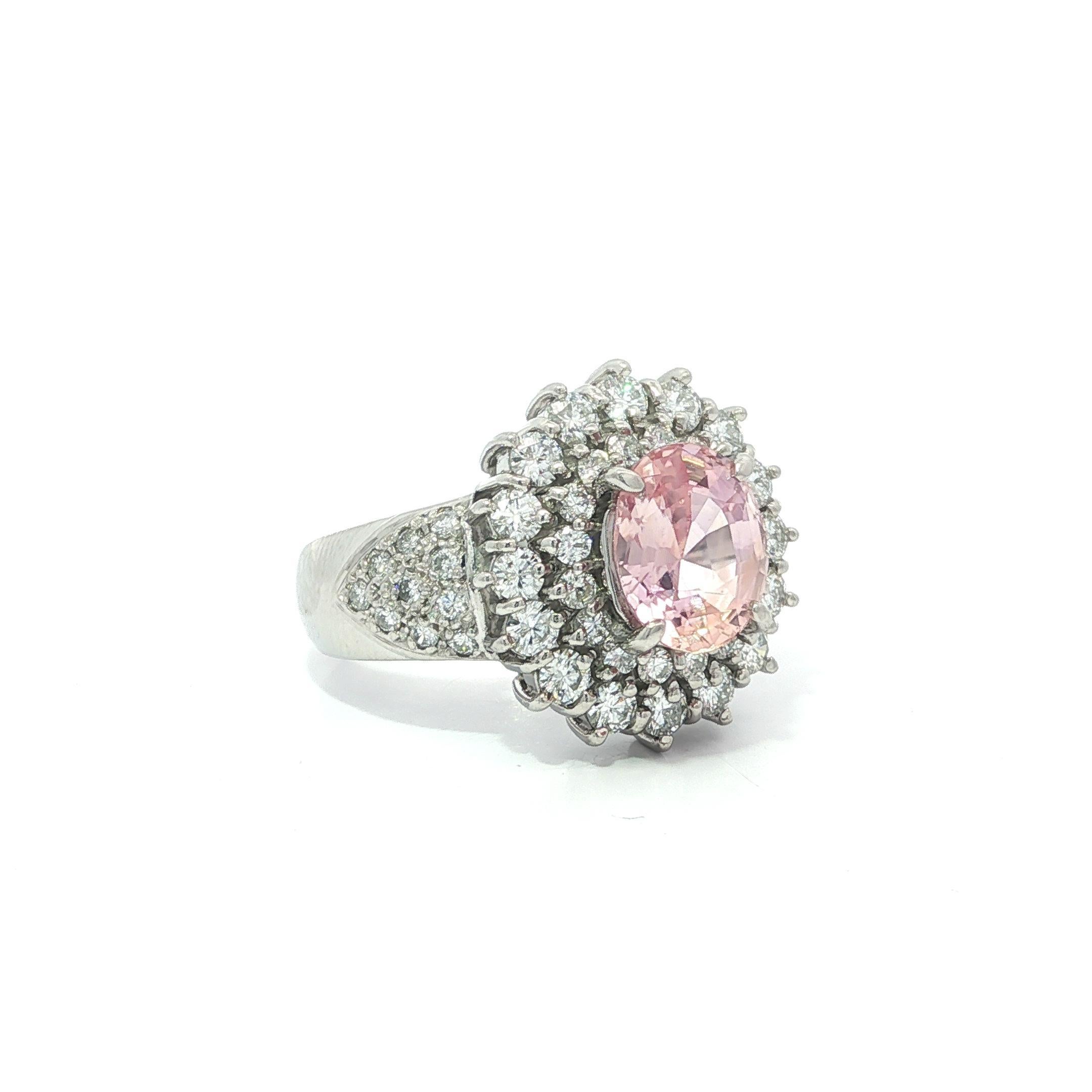Anello in platino con zaffiro Padparadscha di Ceylon e diamanti 4,01ct GIA No Heat in vendita 10