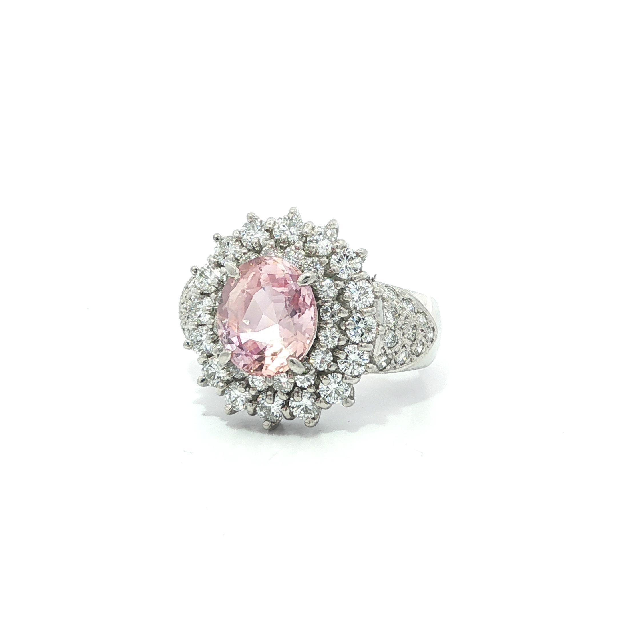 Anello in platino con zaffiro Padparadscha di Ceylon e diamanti 4,01ct GIA No Heat in vendita 11