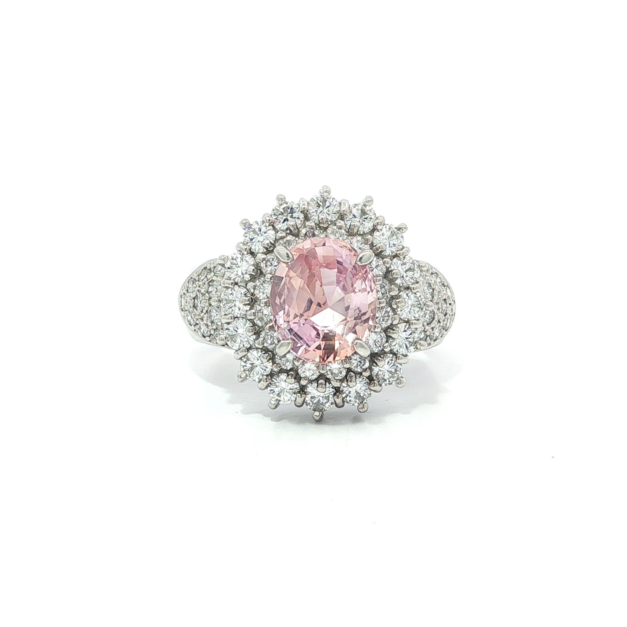 Anello in platino con zaffiro Padparadscha di Ceylon e diamanti 4,01ct GIA No Heat in vendita 4
