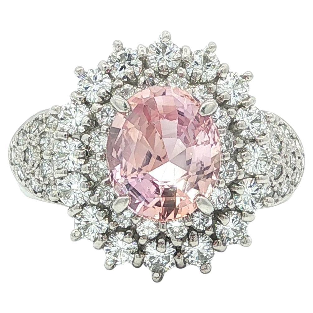 Anello in platino con zaffiro Padparadscha di Ceylon e diamanti 4,01ct GIA No Heat in vendita