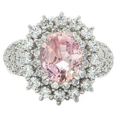 Platinum 4.01ct GIA No Heat Ceylon Padparadscha Sapphire and Diamond Ring