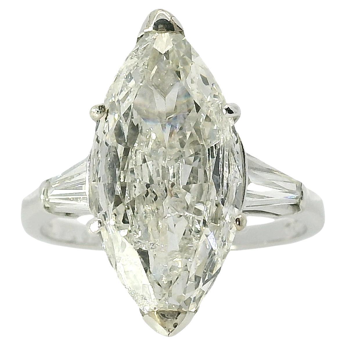 Bague de fiançailles en platine avec diamant naturel taillé en marquise de 4,03ct