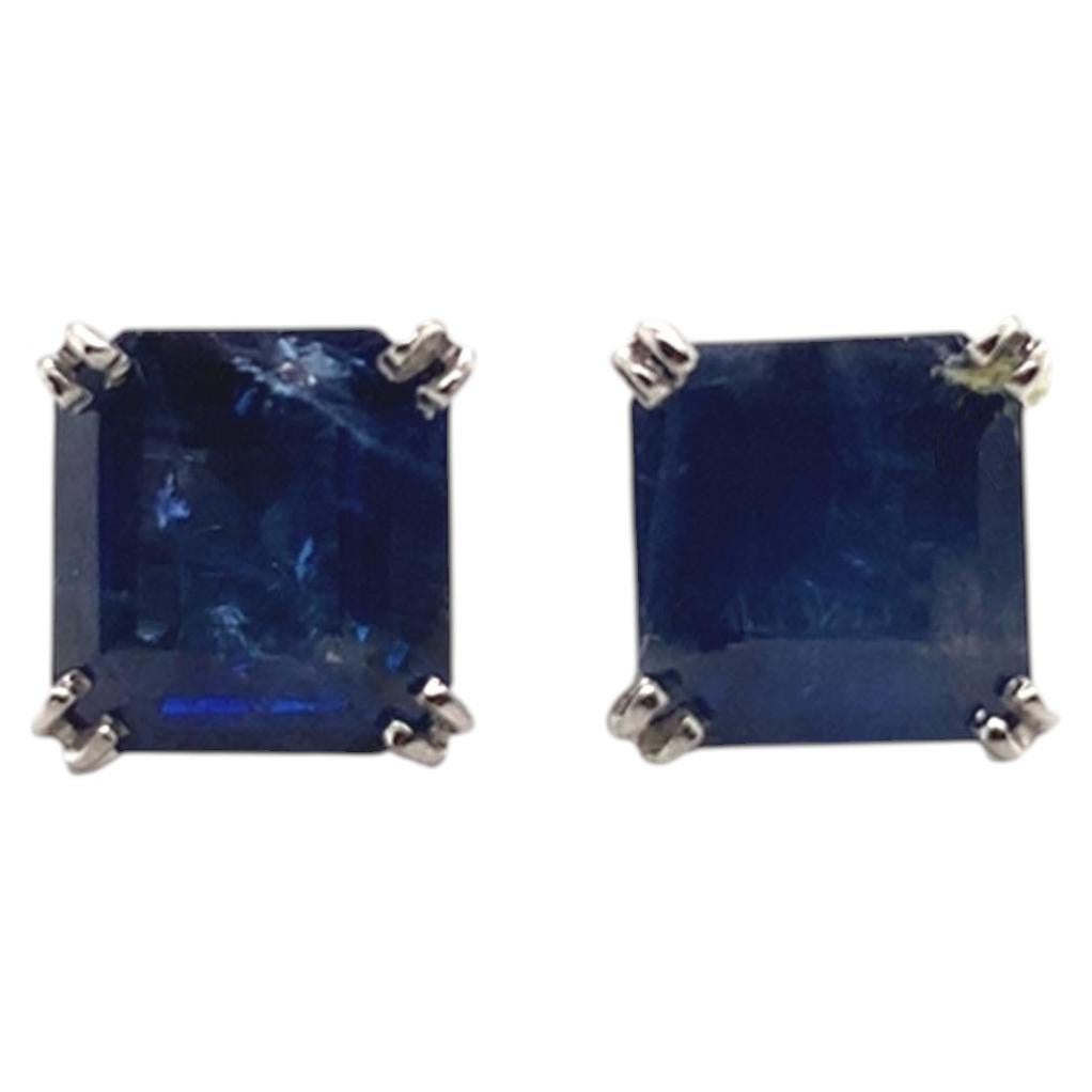 Platinum 4.05 carat tw Blue Sapphire Stud Earrings For Sale