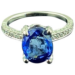 Platinum 4.06 Carat Blue Sapphire and Diamond Ring