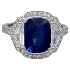 Sophia D. 4.08 Carat Blue Sapphire and Diamond Platinum Ring 