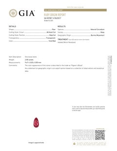 Platinum 4.08ctw GIA Pear Vivid Red Pigeon's Blood Burma Ruby Diamond Ring