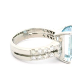 Platinum 4.09ctw Long Emerald Cut Aquamarine & Diamond Split Shank Ring