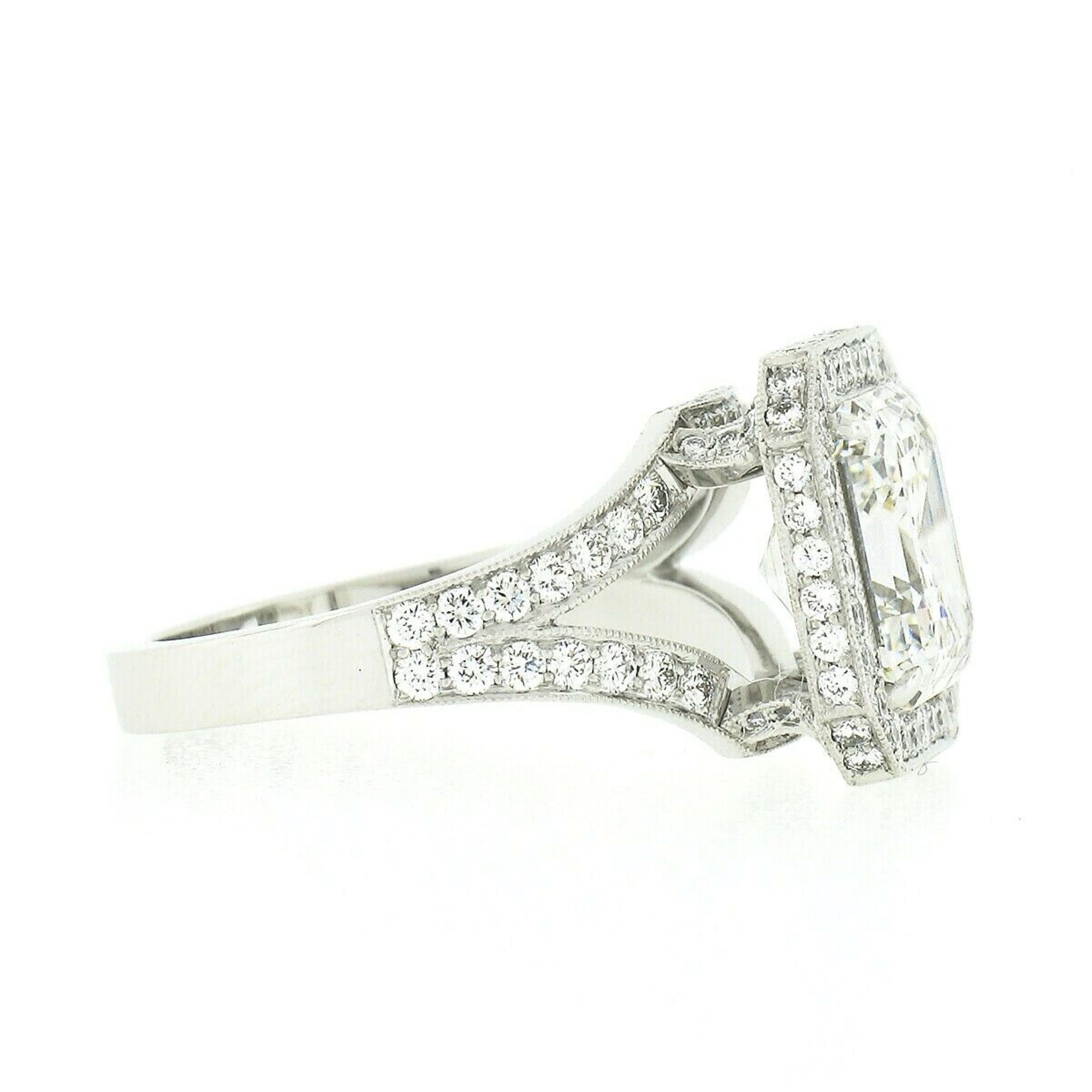 Asscher Cut Platinum 4.10ctw F VS1 GIA Asscher Square Emerald Cut Diamond Engagement Ring
