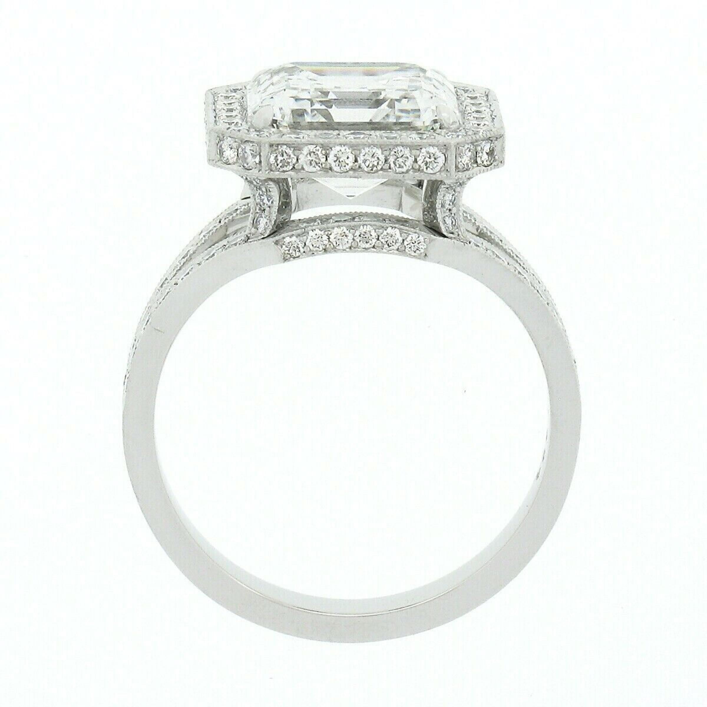 Women's Platinum 4.10ctw F VS1 GIA Asscher Square Emerald Cut Diamond Engagement Ring