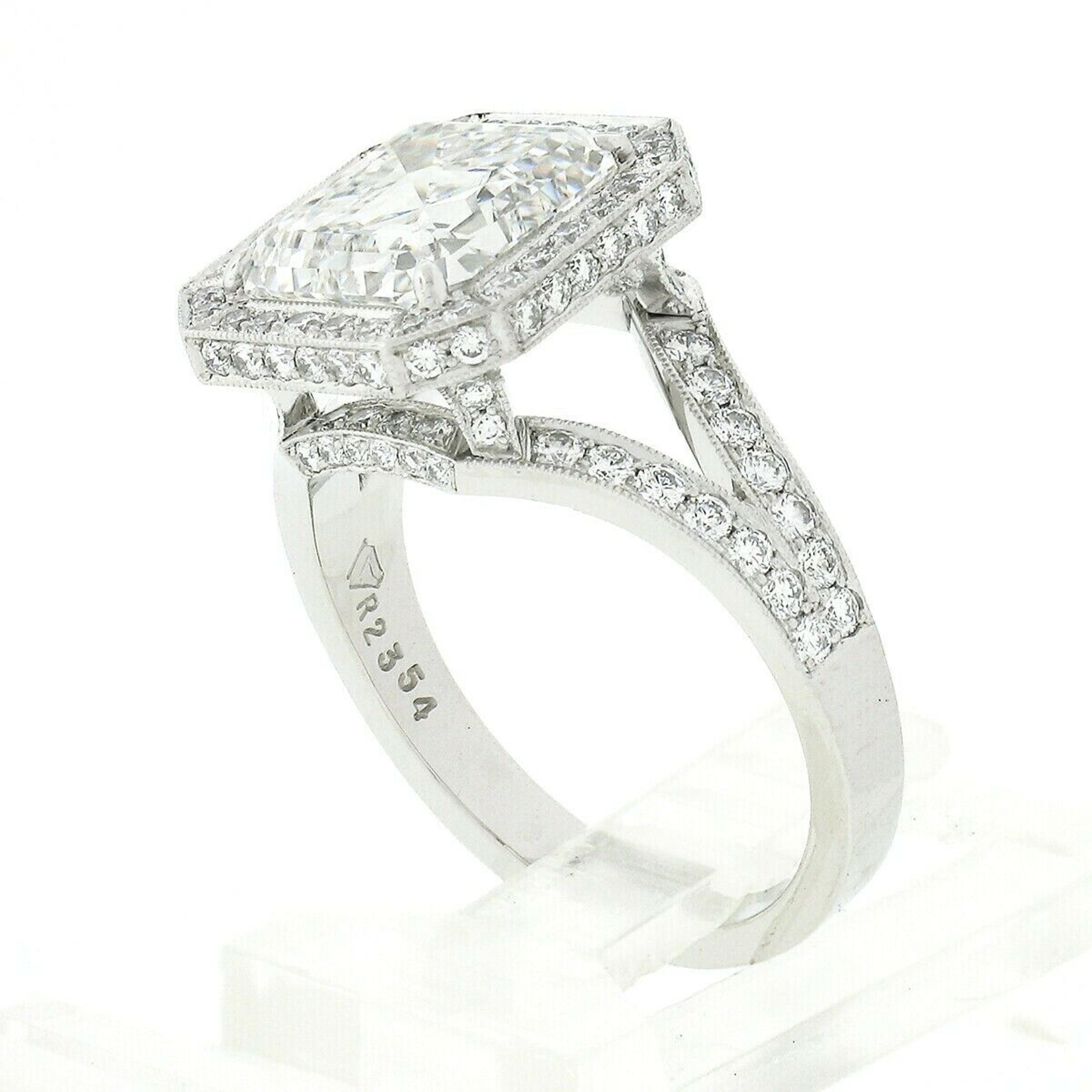 Platinum 4.10ctw F VS1 GIA Asscher Square Emerald Cut Diamond Engagement Ring 1