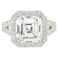 Platinum 4.10ctw F VS1 GIA Asscher Square Emerald Cut Diamond Engagement Ring