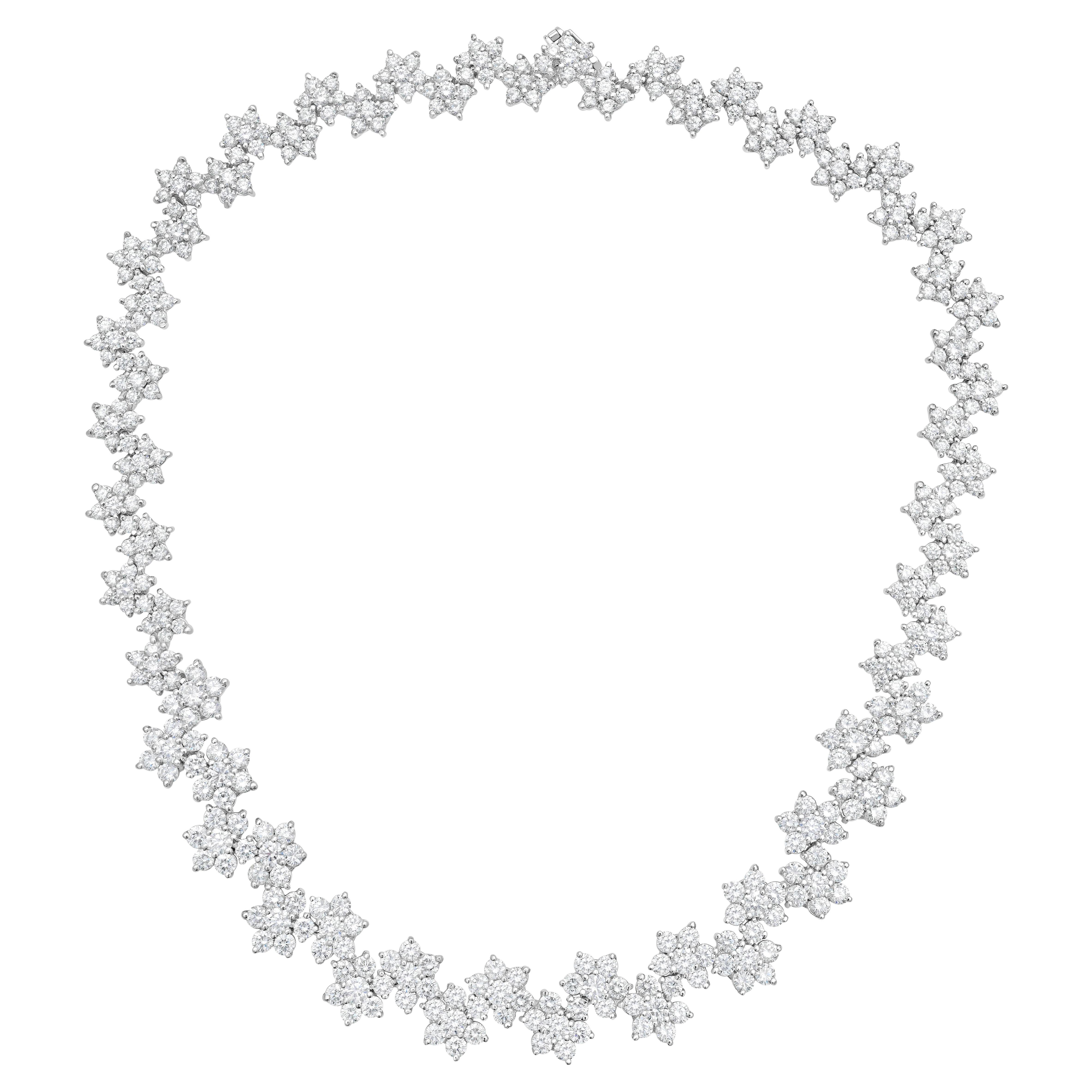 Diana M. Platinum 41.50cts natural round diamond flower necklace For Sale
