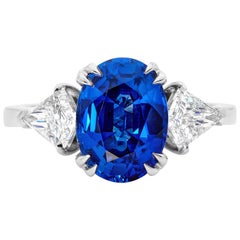 4.16 Carat Blue Sapphire Diamond Platinum  Ring