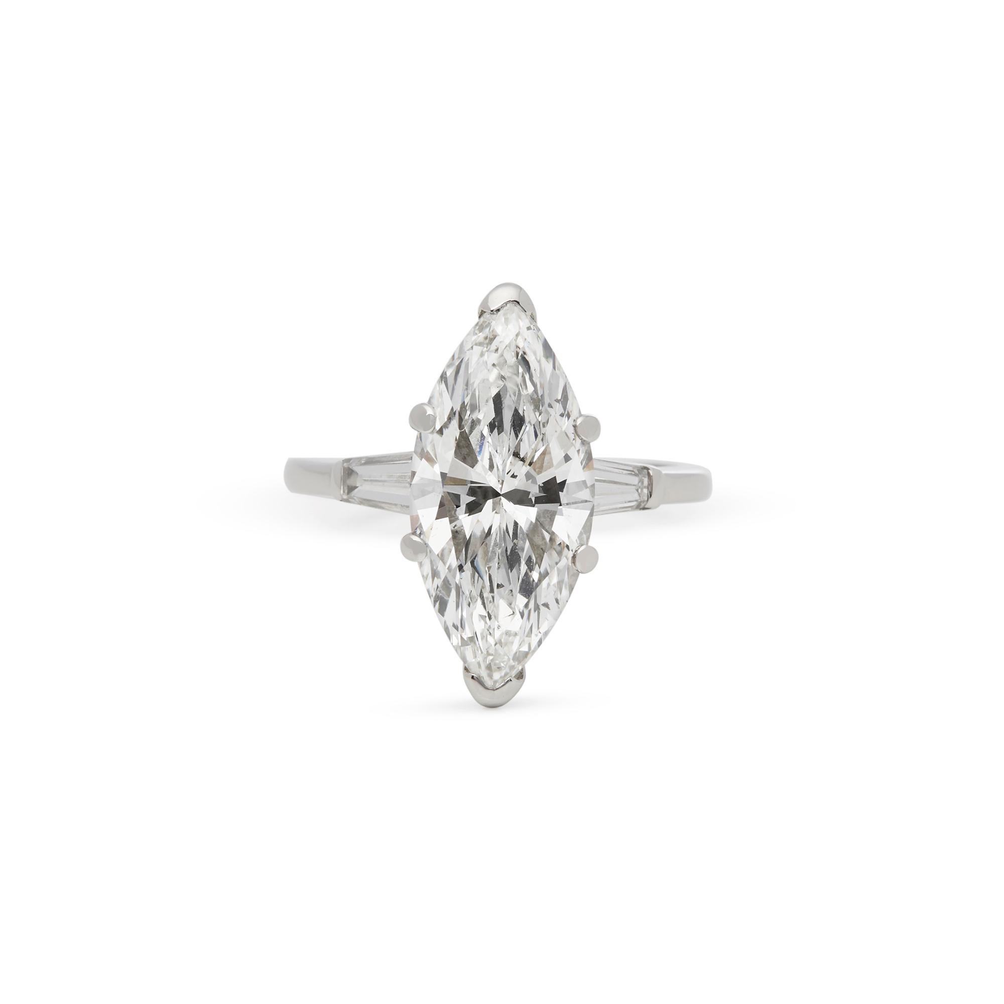 Modern Platinum 4.18 Carat Certified Marquise Cut Diamond Engagement Ring