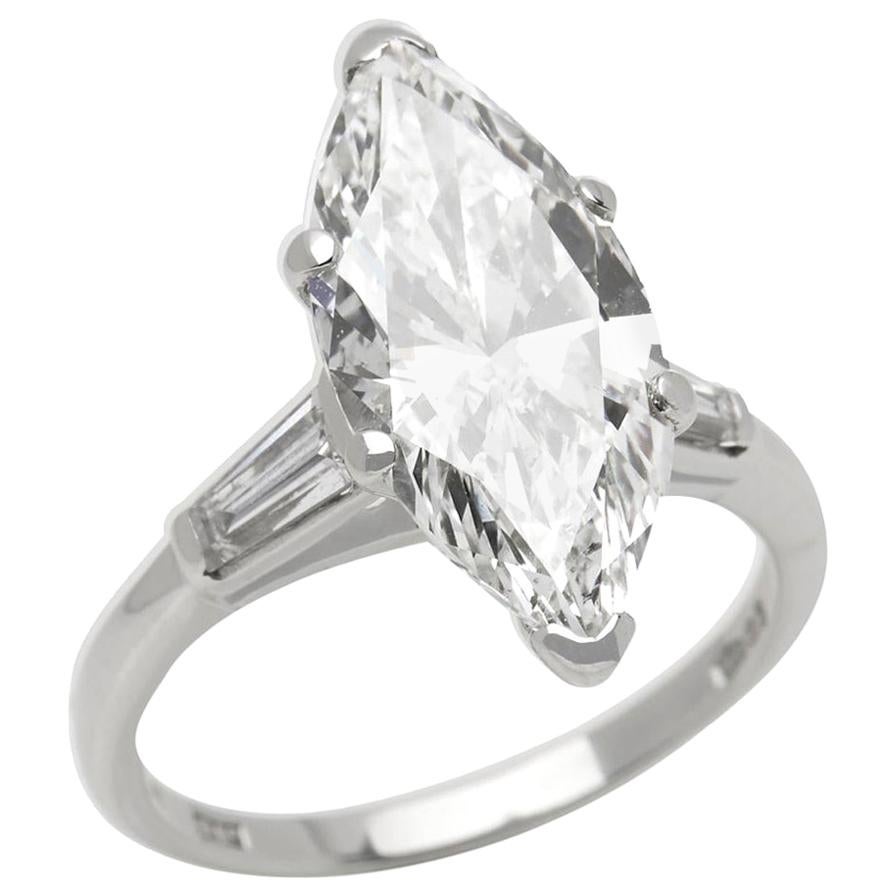 Platinum 4.18 Carat Certified Marquise Cut Diamond Engagement Ring