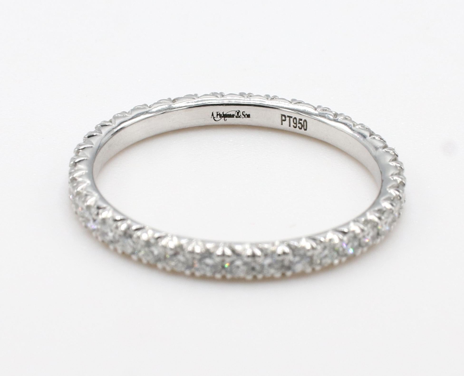 Modern Platinum .42 Carat Natural Round Diamond Eternity Band Ring  For Sale
