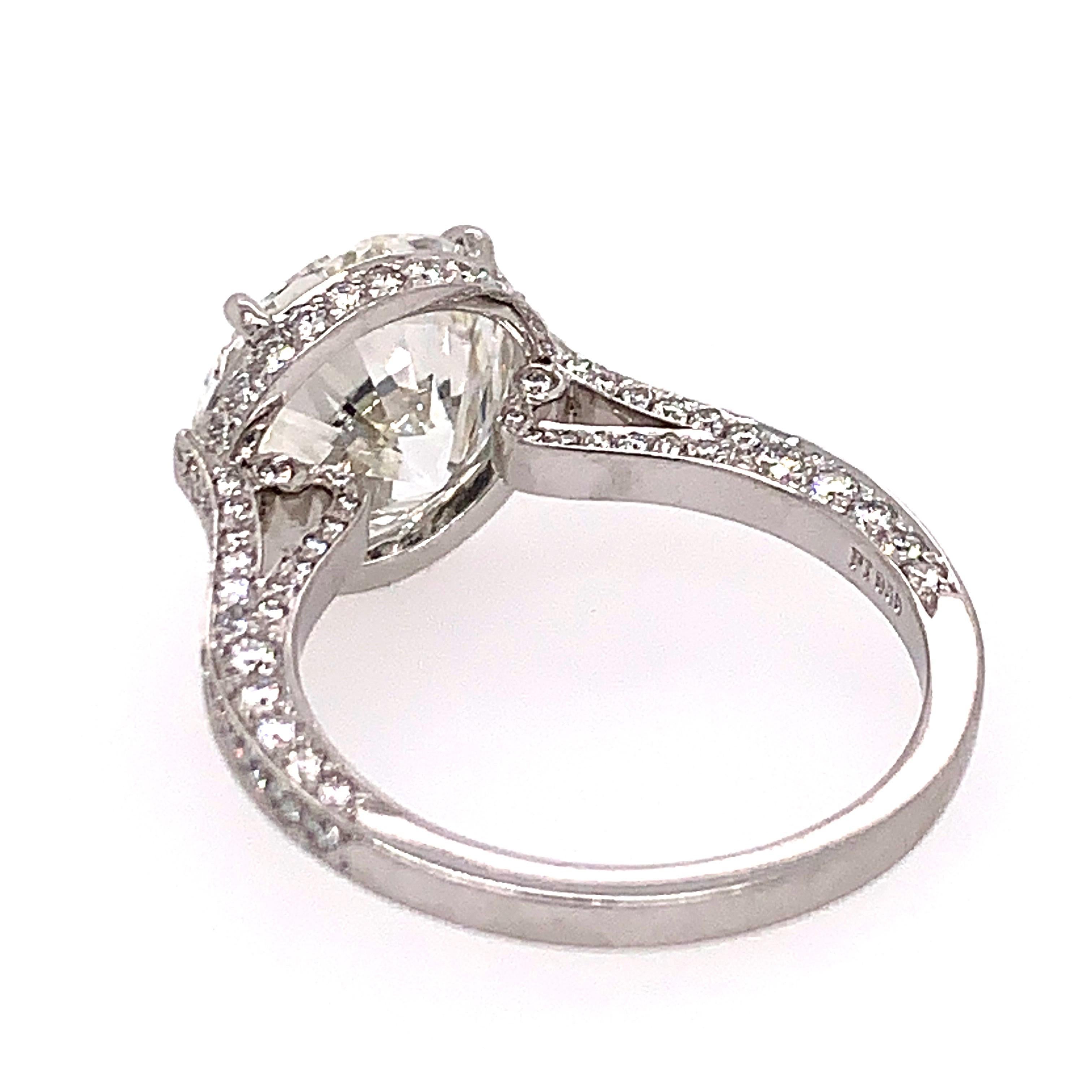 Modern Platinum 4.21 Carat Natural Round Brilliant GIA Certified F VS2 Engagement Ring