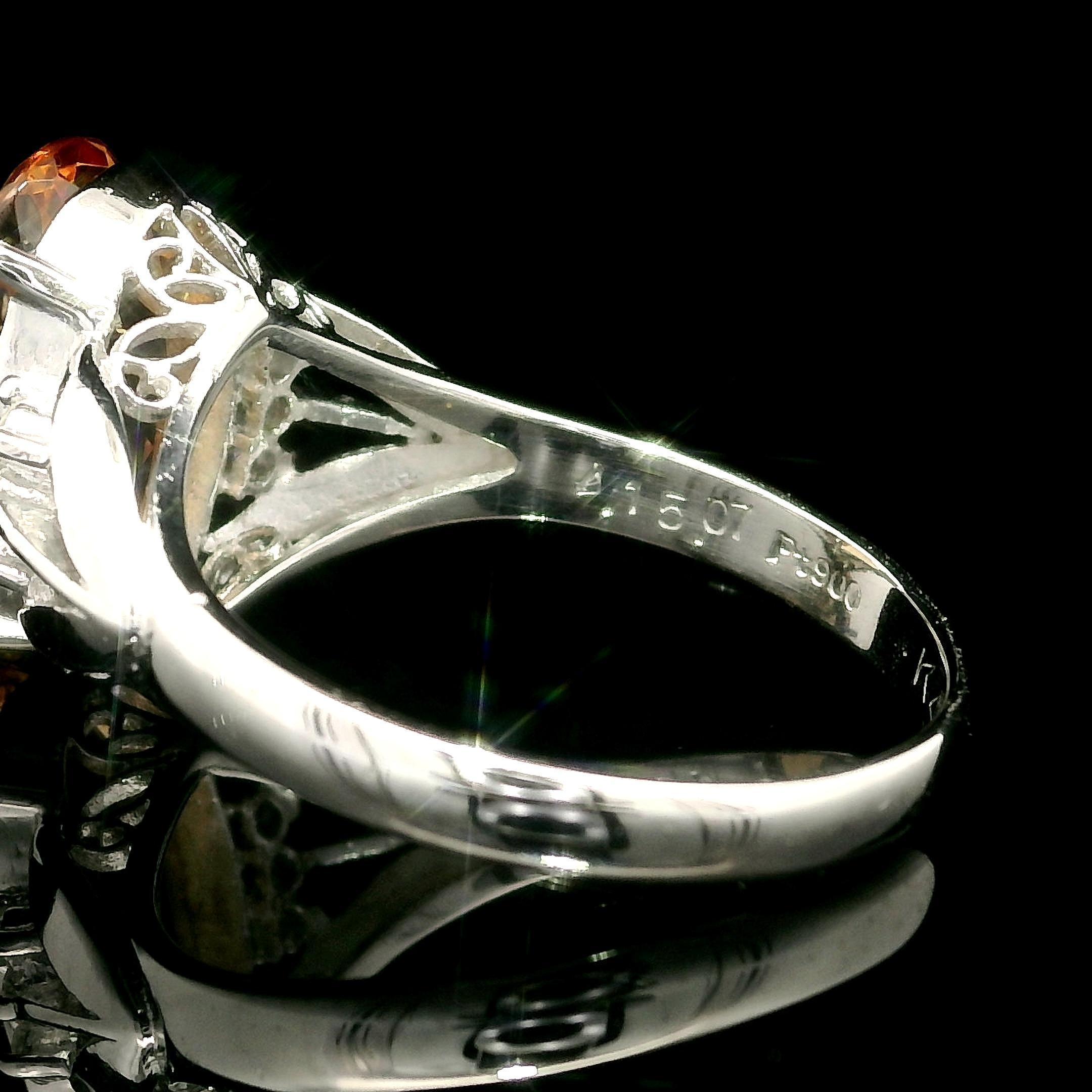 Oval Cut Platinum 4.22ctw Elongated Oval Precious Yellow Orange Topaz Diamond Sides Ring For Sale