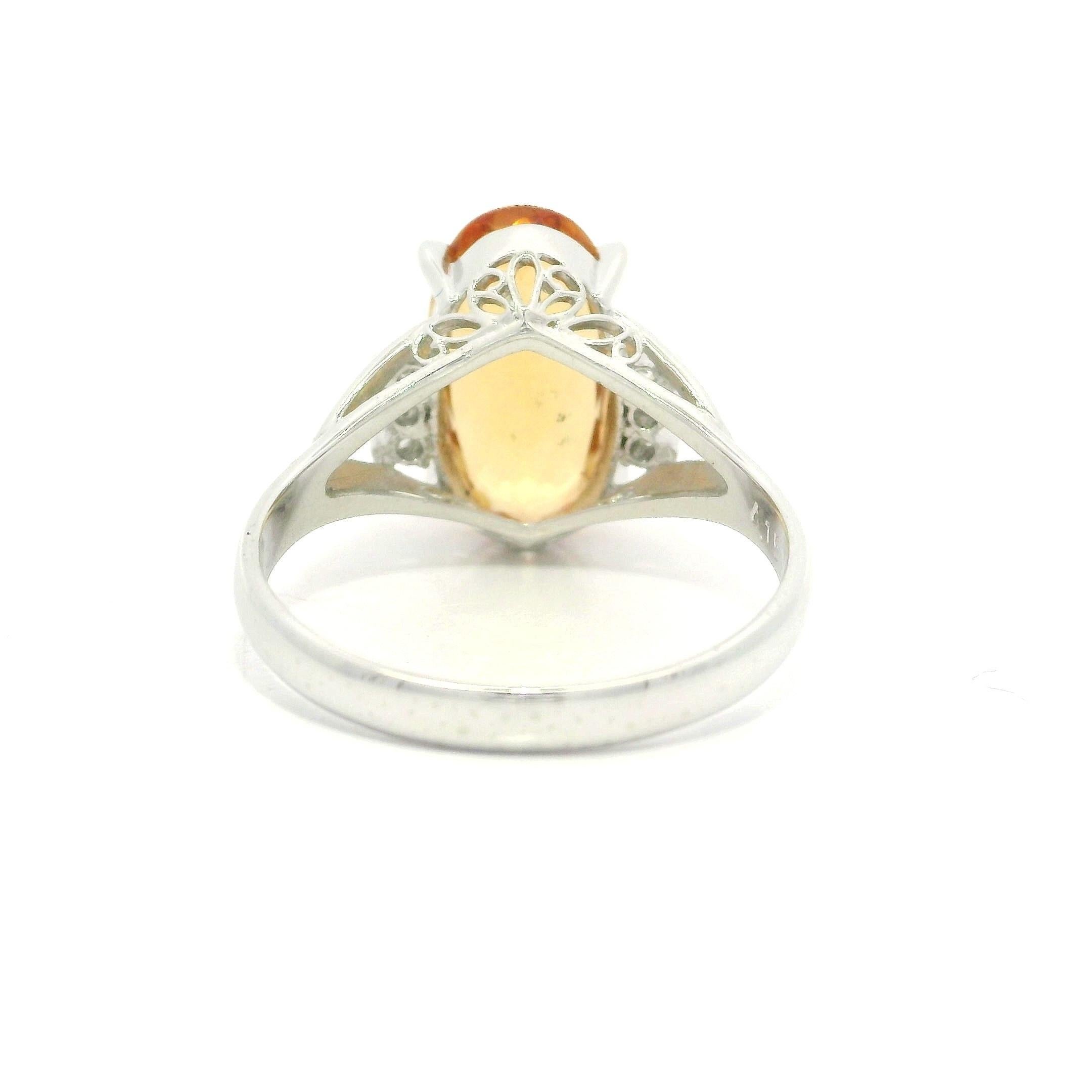 Platinum 4.22ctw Elongated Oval Precious Yellow Orange Topaz Diamond Sides Ring For Sale 3