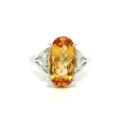 Platinum 4.22ctw Elongated Oval Precious Yellow Orange Topaz Diamond Sides Ring
