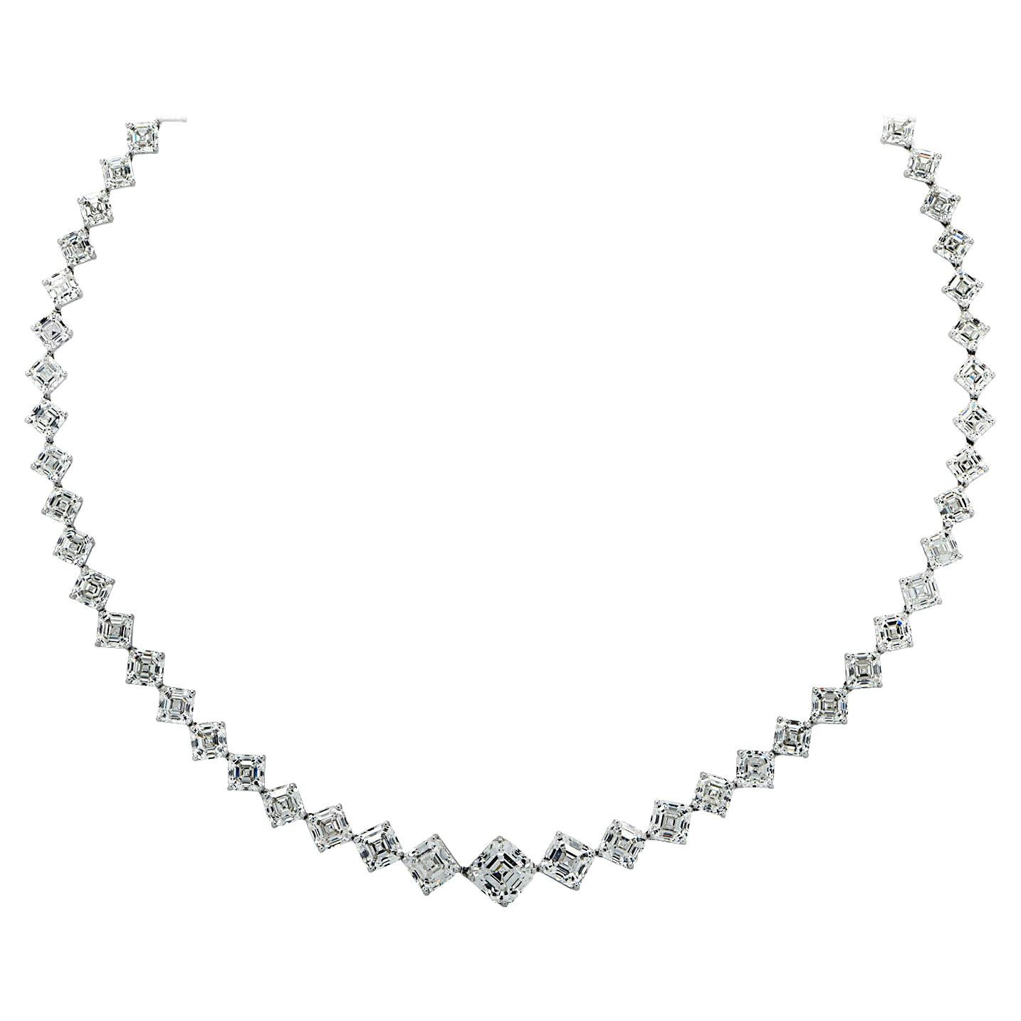 Platinum 42.47 Carat Asscher Cut Diamond Graduated Riviera Necklace