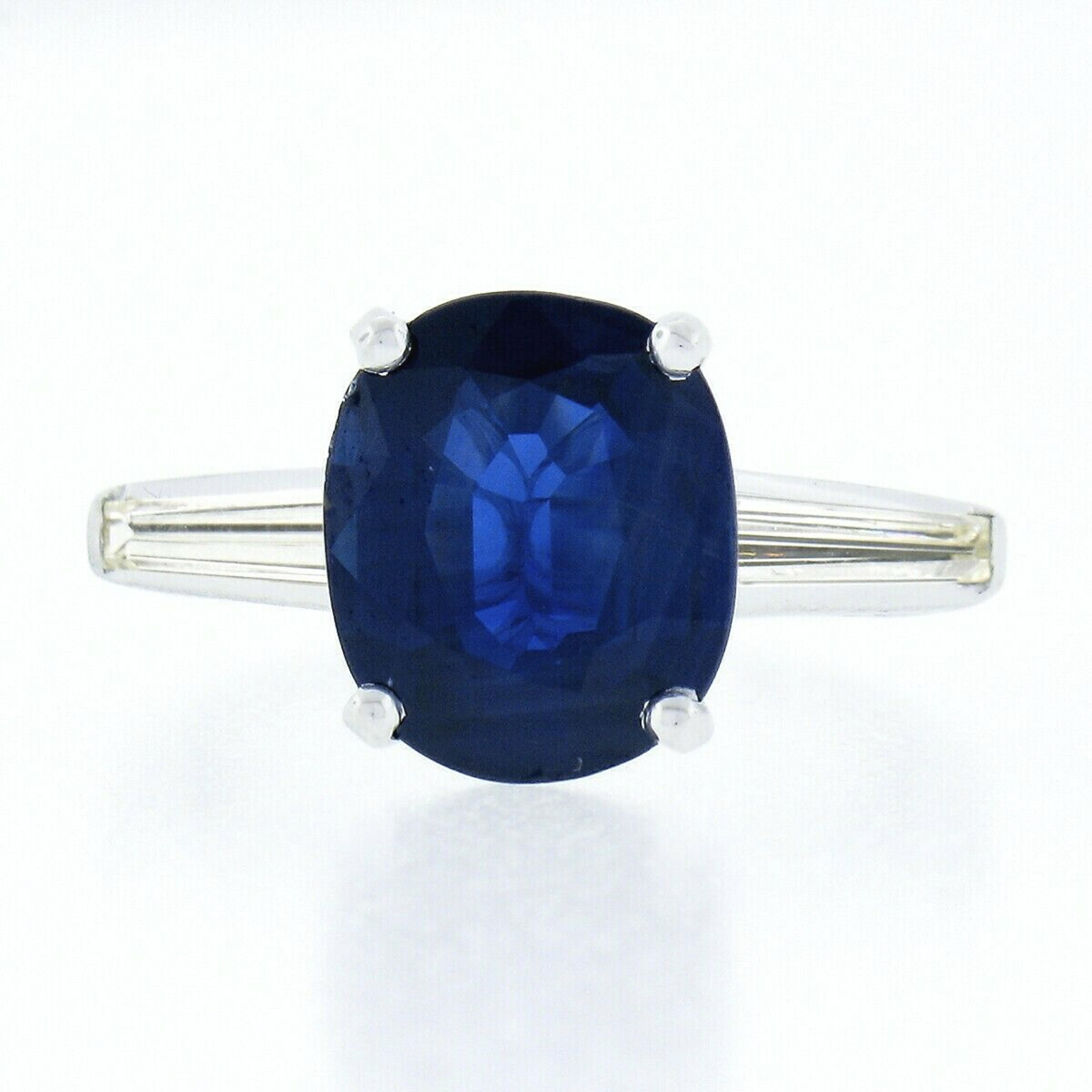 Platinum 4.24ctw Gubelin NO HEAT Oval Sapphire & Baguette Diamond 3 Stone Ring en Bueno estado para la venta en Montclair, NJ