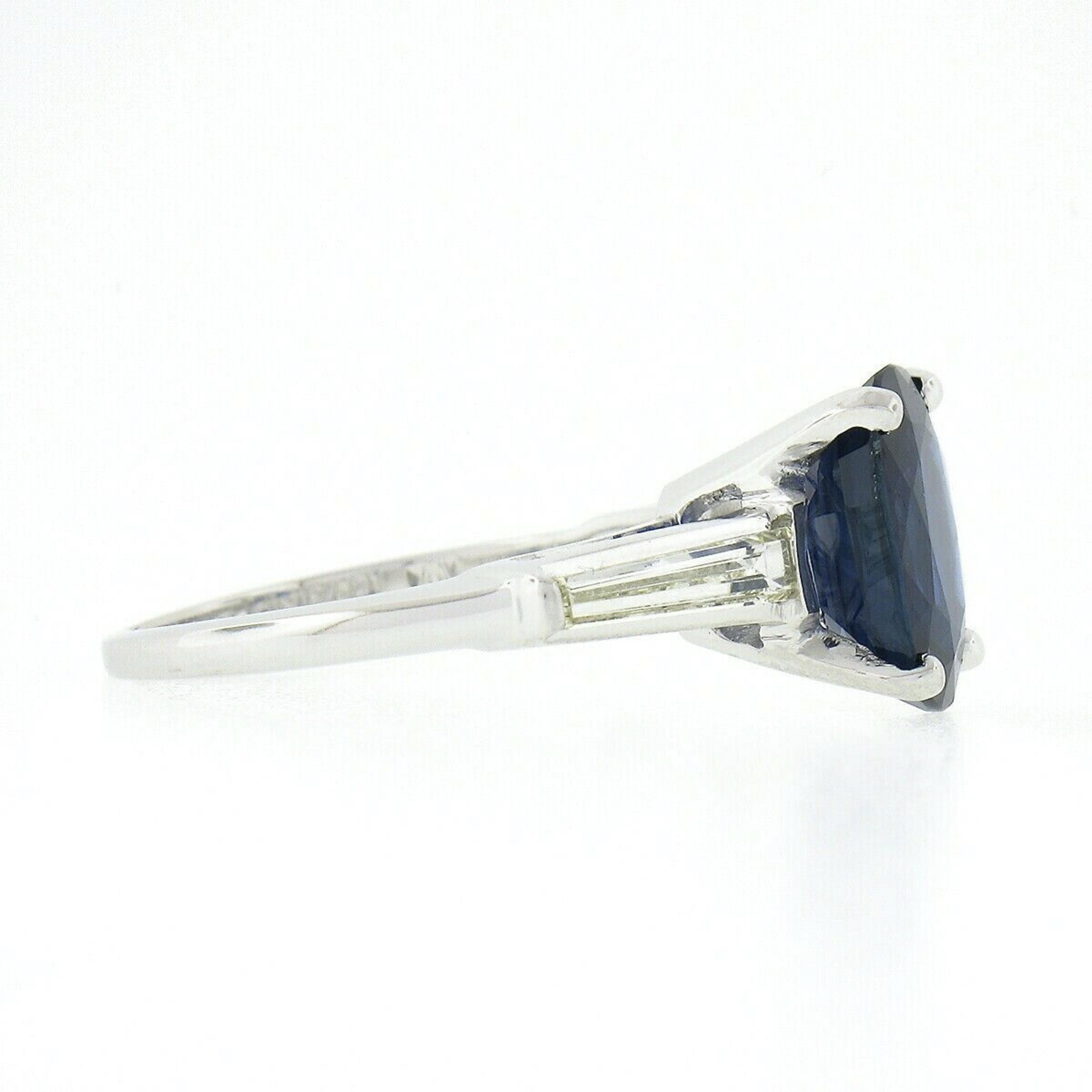 Platinum 4.24ctw Gubelin NO HEAT Oval Sapphire & Baguette Diamond 3 Stone Ring en venta 1