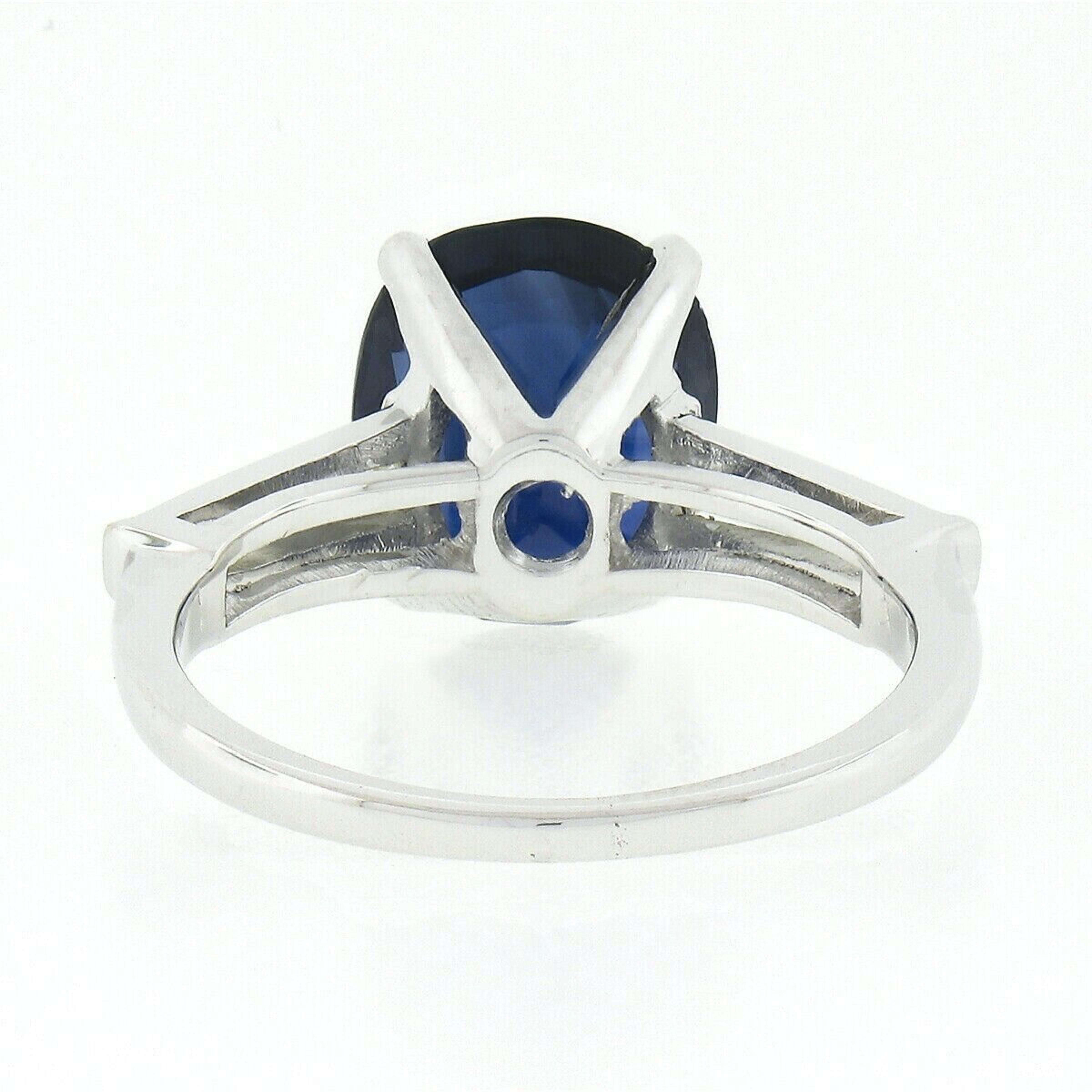Platinum 4.24ctw Gubelin NO HEAT Oval Sapphire & Baguette Diamond 3 Stone Ring For Sale 2
