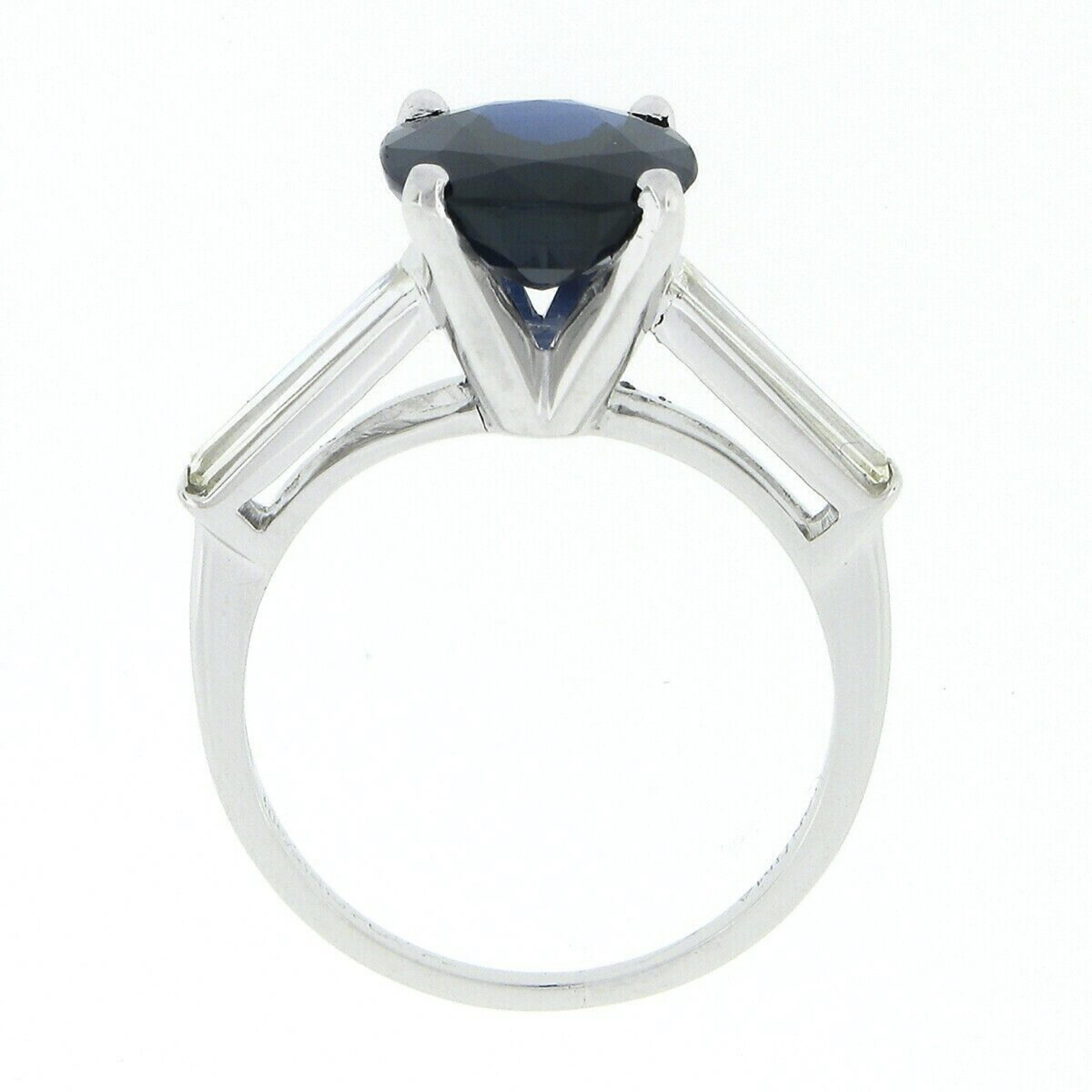 Platinum 4.24ctw Gubelin NO HEAT Oval Sapphire & Baguette Diamond 3 Stone Ring en venta 3