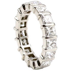 Platinum 4.25 Carat Square Princess Cut Diamond Eternity Band Ring