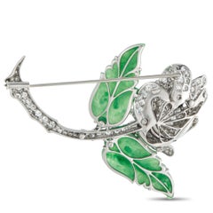 Platinum 4.25ct Diamond and Jade Rose Brooch MF16-020326