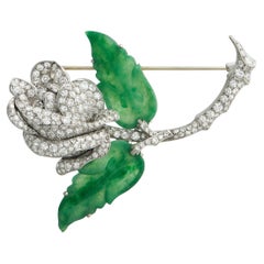 Platinum 4.25ct Diamond and Jade Rose Brooch MF16-020326