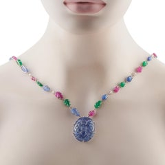 Platinum 4.25ct Diamond, Emerald & Ruby Tutti Frutti Necklace MF24-012726