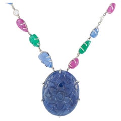 Platinum 4.25ct Diamond, Emerald & Ruby Tutti Frutti Necklace MF24-012726