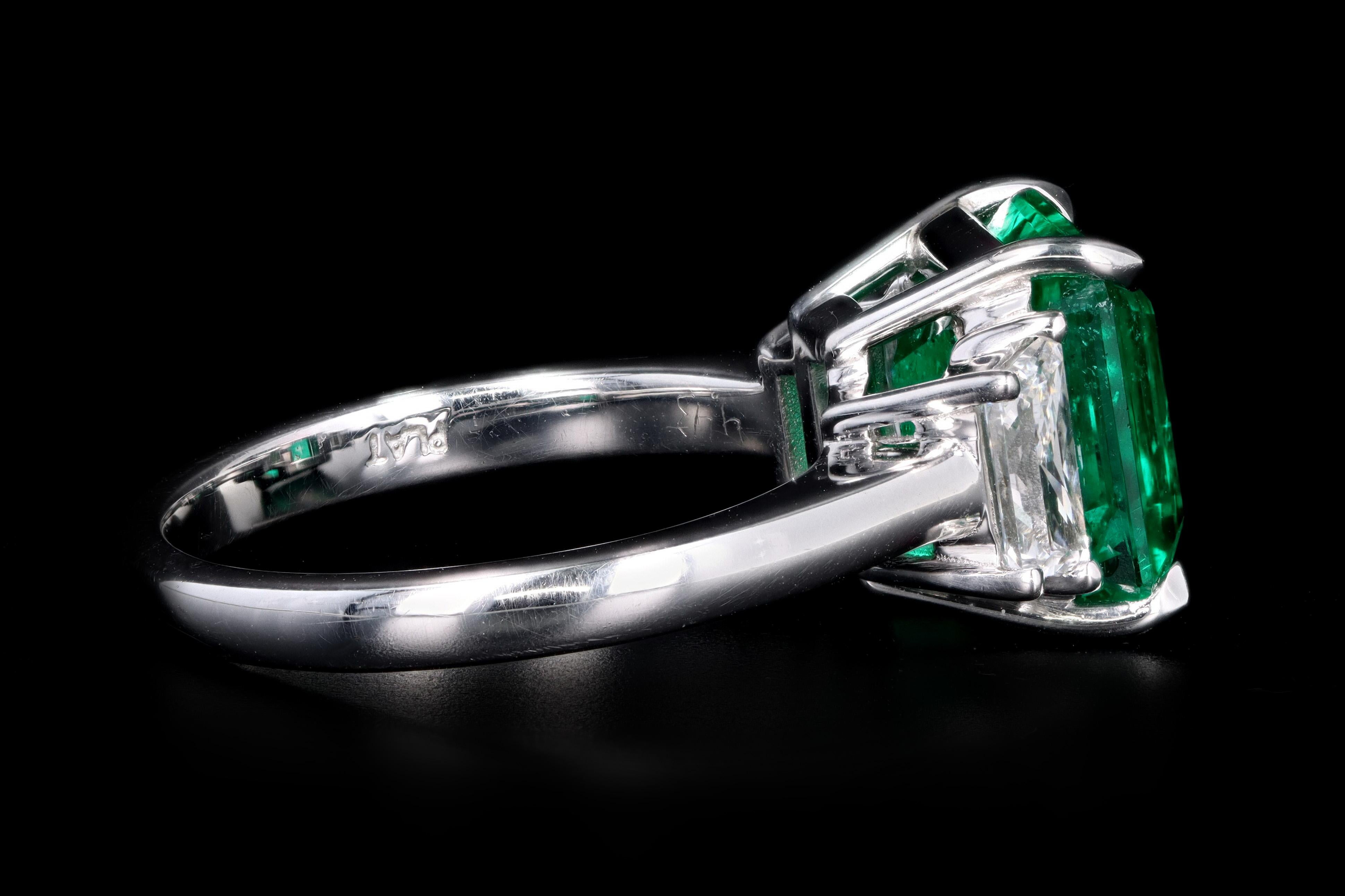 Platinum 4.26 Carat Natural Colombian Emerald and Diamond Ring In Excellent Condition In Cape May, NJ