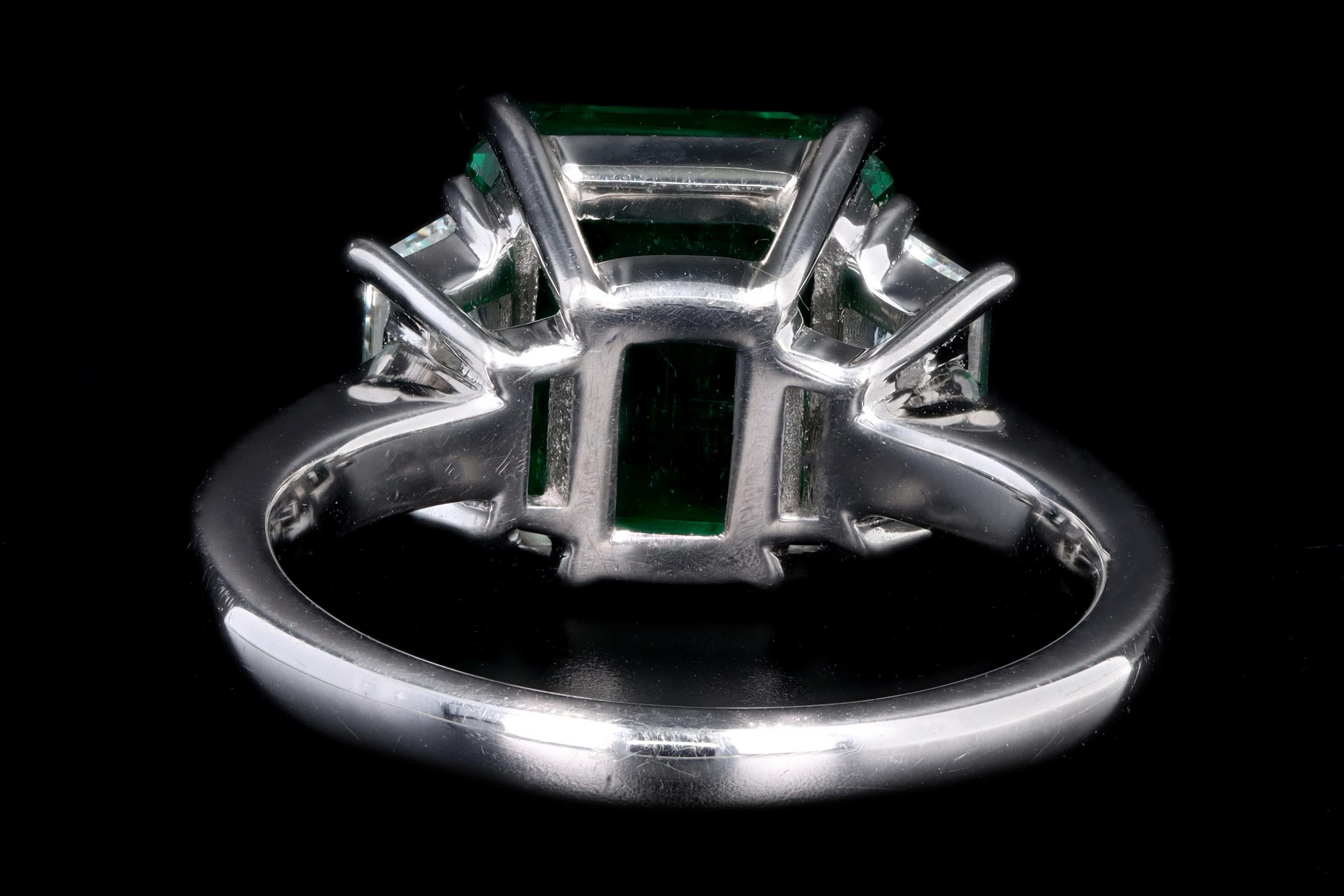 Women's Platinum 4.26 Carat Natural Colombian Emerald and Diamond Ring