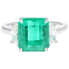 Platinum 4.26 Carat Natural Colombian Emerald and Diamond Ring