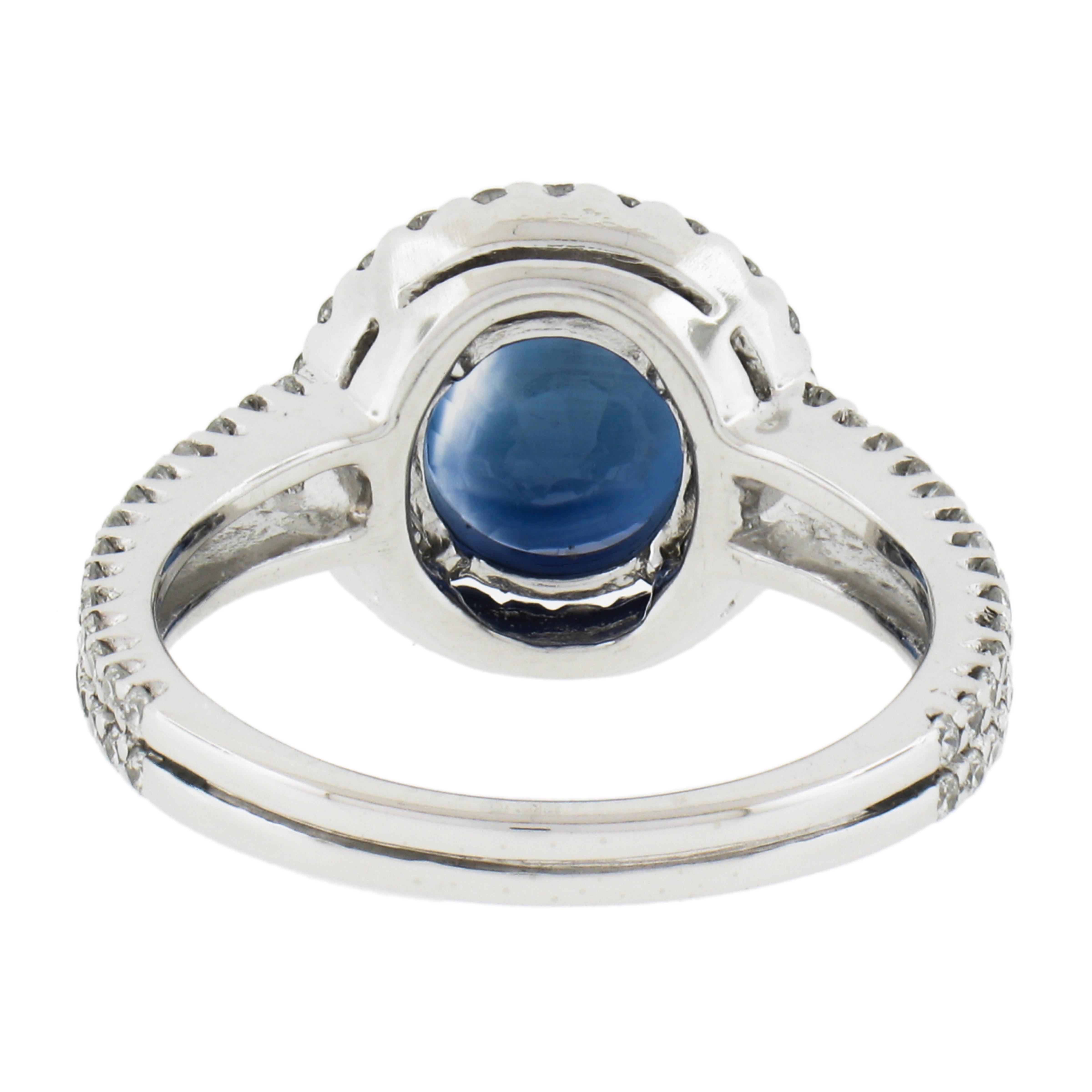 Platinum 4.26ctw Gia Round Royal Blue Sapphire W/ Diamond Halo Split Shank Ring For Sale 2